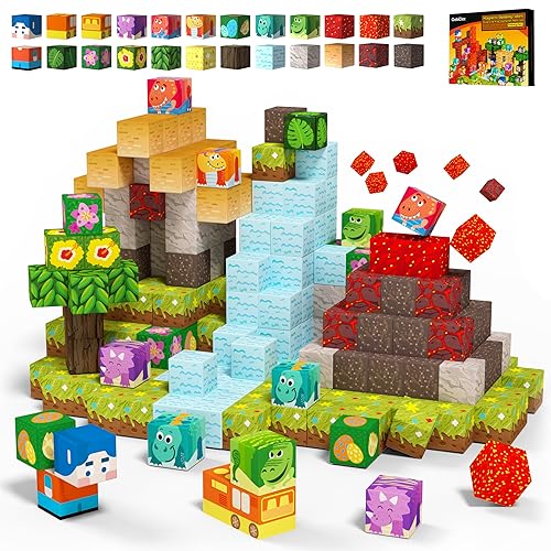 GobiDex Magnetic Building Blocks Dinosaur Theme Kid Toys for 3+ Years Old Boys Girls, STEM Building Gifts for Kids, Magnets Sensory Game for Toddler 48PCS