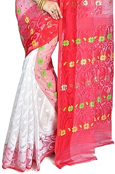 amazon red white saree