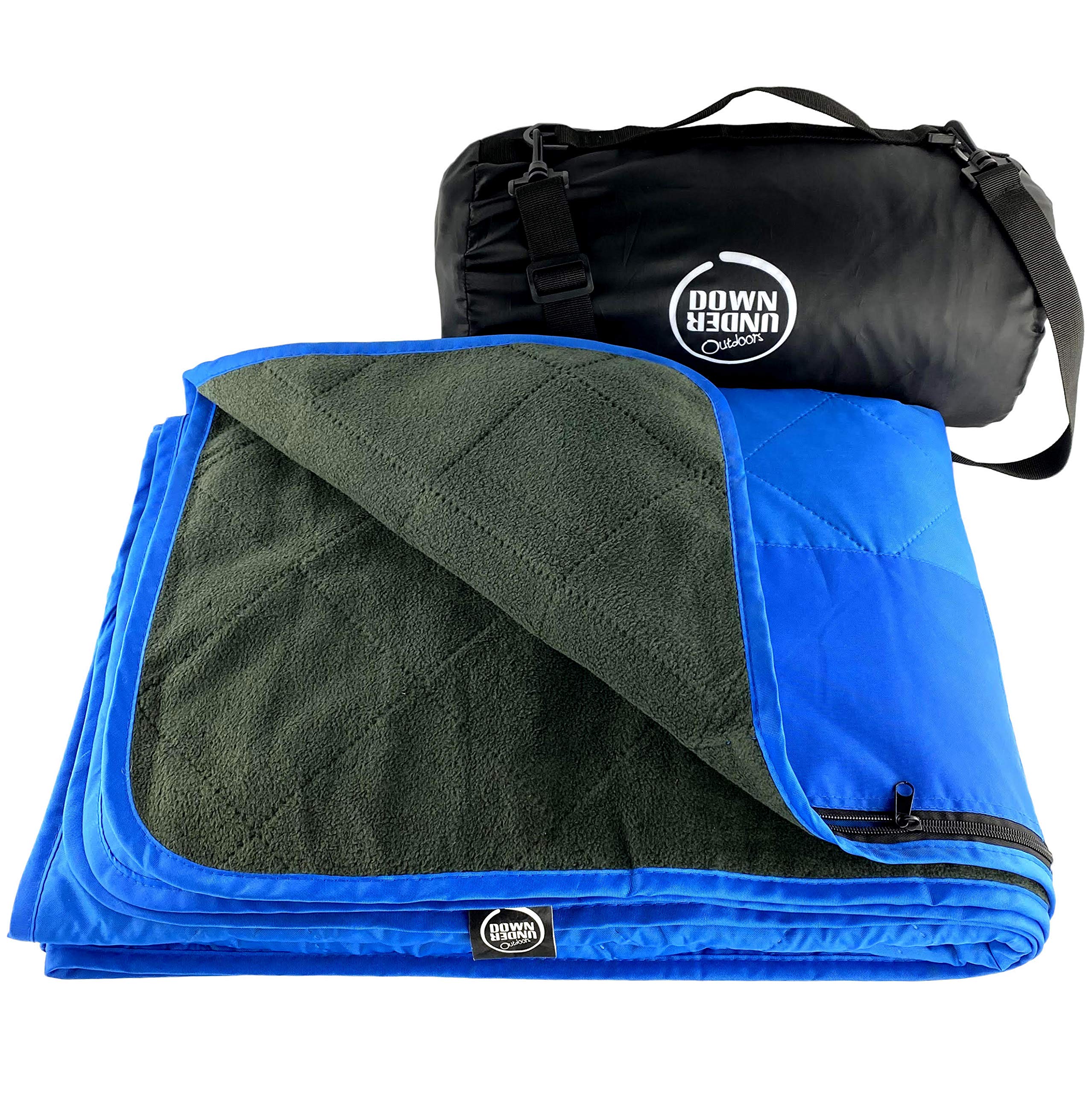 DOWN UNDER OUTDOORS Large Waterproof Windproof Extra Thick Quilted Fleece Stadium Blanket, Machine Washable Camping Picnic & Outdoor, Beach, Dog, 82 x 55 (red/blue/green) Festival Baseball Folding Rug