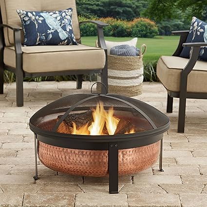  Modern Hammered Copper Metal Wood Burning Round