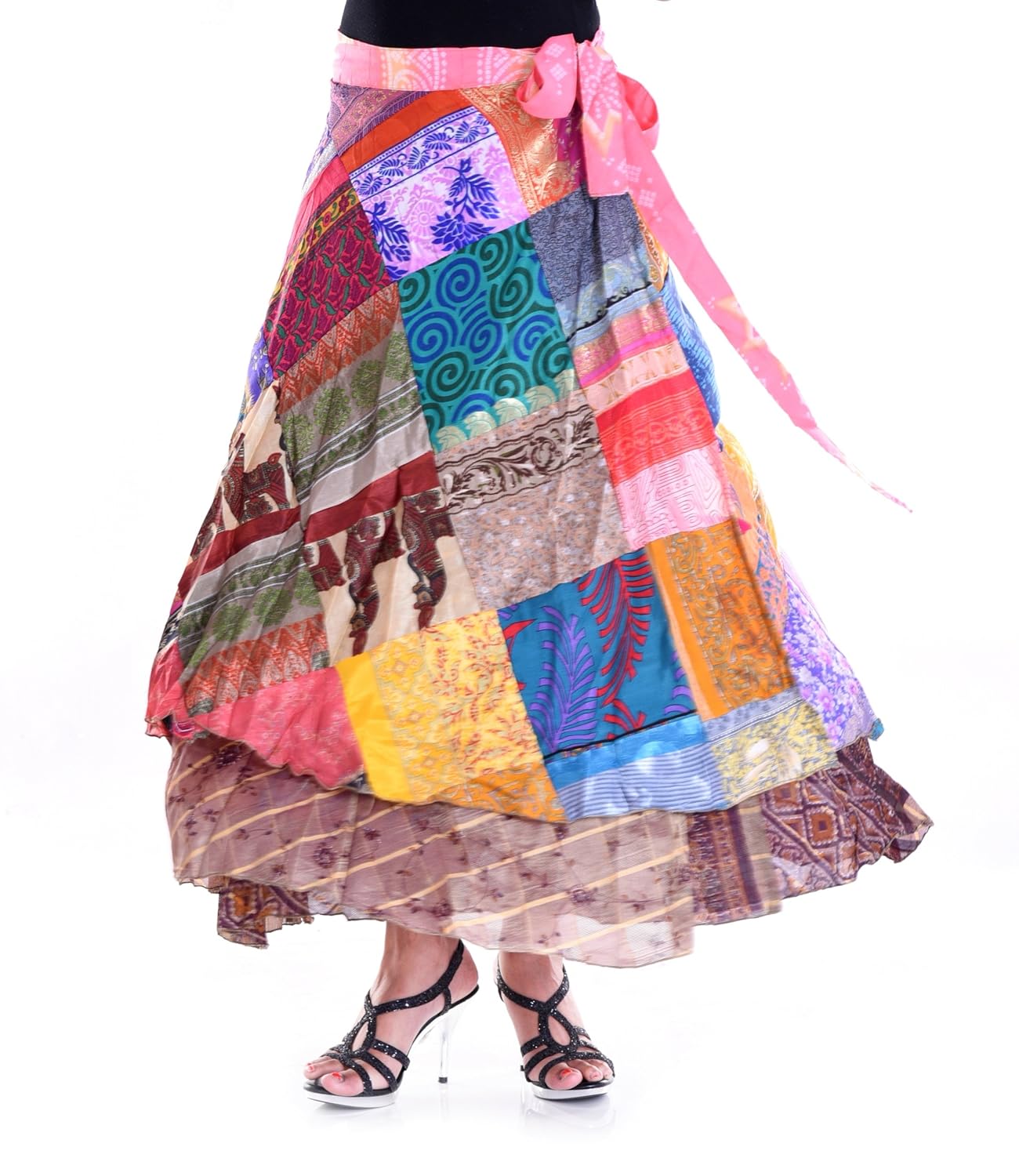 handicraft-palace women's crepe silk wrap around skirt(swa-11, multicolour, large)
