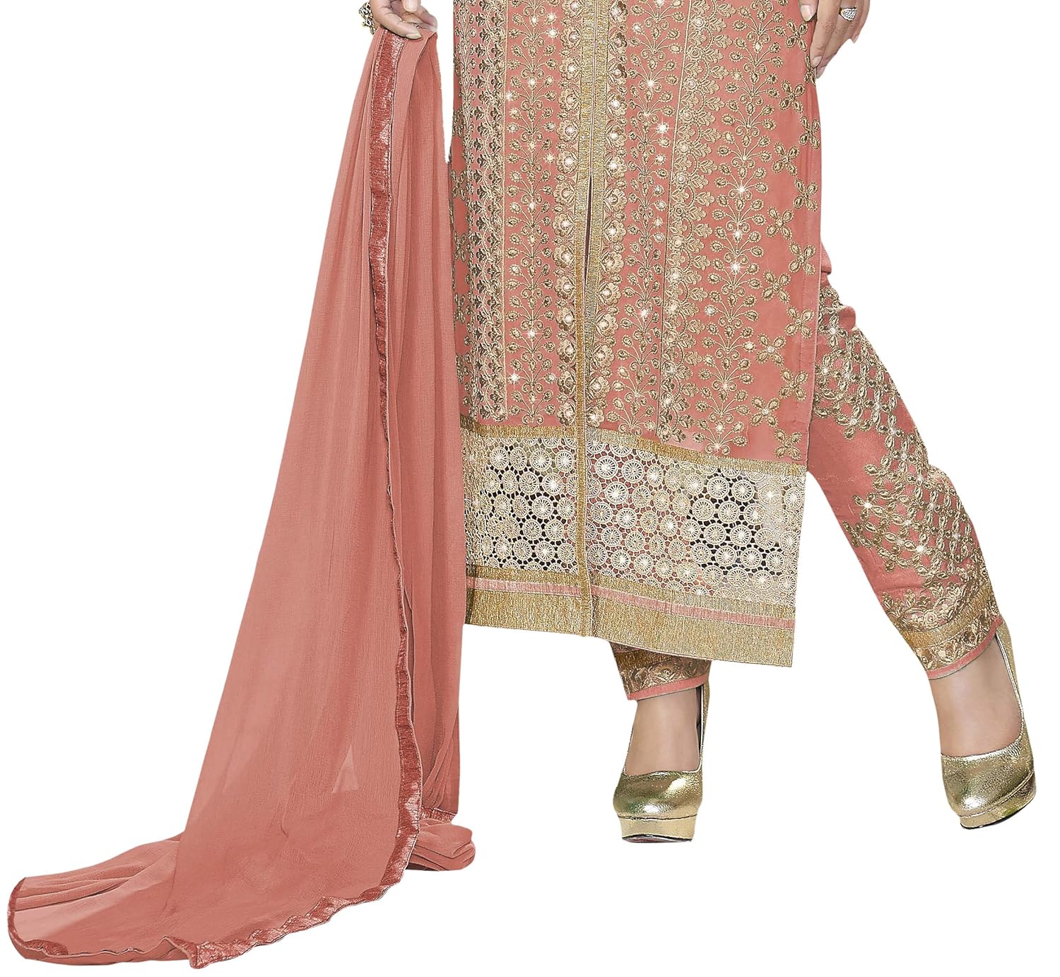 kvsfab women's pure georgette drees material(pink)