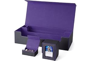 Venssu MTG Deck Box Holds 5 Display Card Deck Boxes with Playmat and Dice Box,Includes 10 colorful dividers and 1 card supporter, Trading Card Storage Box For Magic Game Cards（Black and Purple）