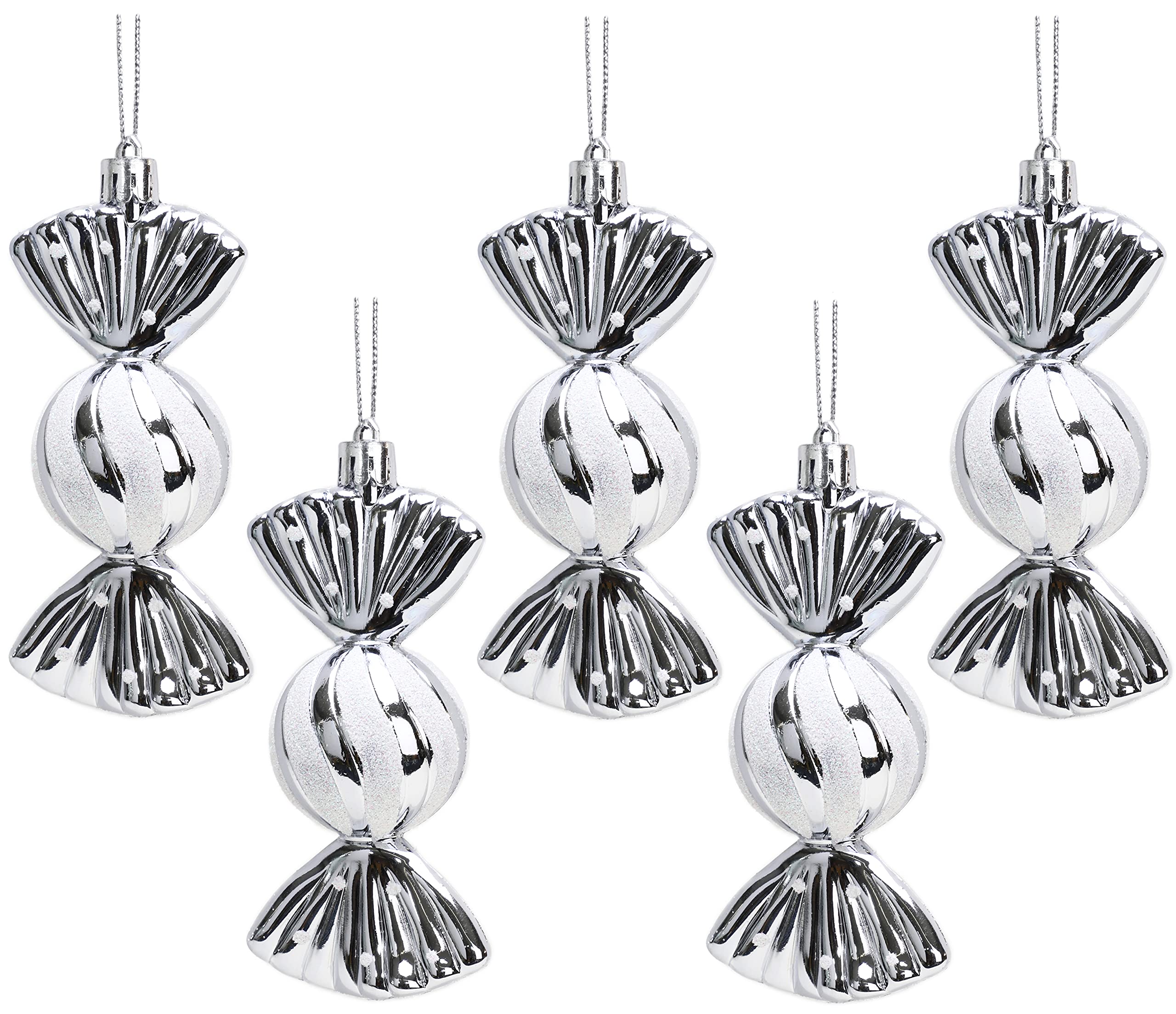 Christmas Concepts® Pack of 5-110mm Large Sweet Shaped Baubles - Shiny & Glitter Decorated - Christmas Baubles (Graphite)