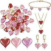 Hicarer 60 Pieces Heart Charms for Jewelry Making Alloy Glitter Mini Heart Pendants for DIY Mother Valentine's Christmas Earring Bracelet Necklace Charms(Red, Pink, Rose Red)