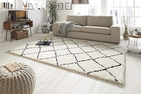 Mint Rugs Hochflor Teppich Hash Creme Schwarz 200x290 Cm Amazon