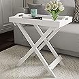 Folding TV Tray Table - Contemporary Side Table with Removable Tray Top for Food Serving, Decor, or Meals - Portable End Furniture for Living Room, Bedroom, or Home Office by Lavish Home (White)