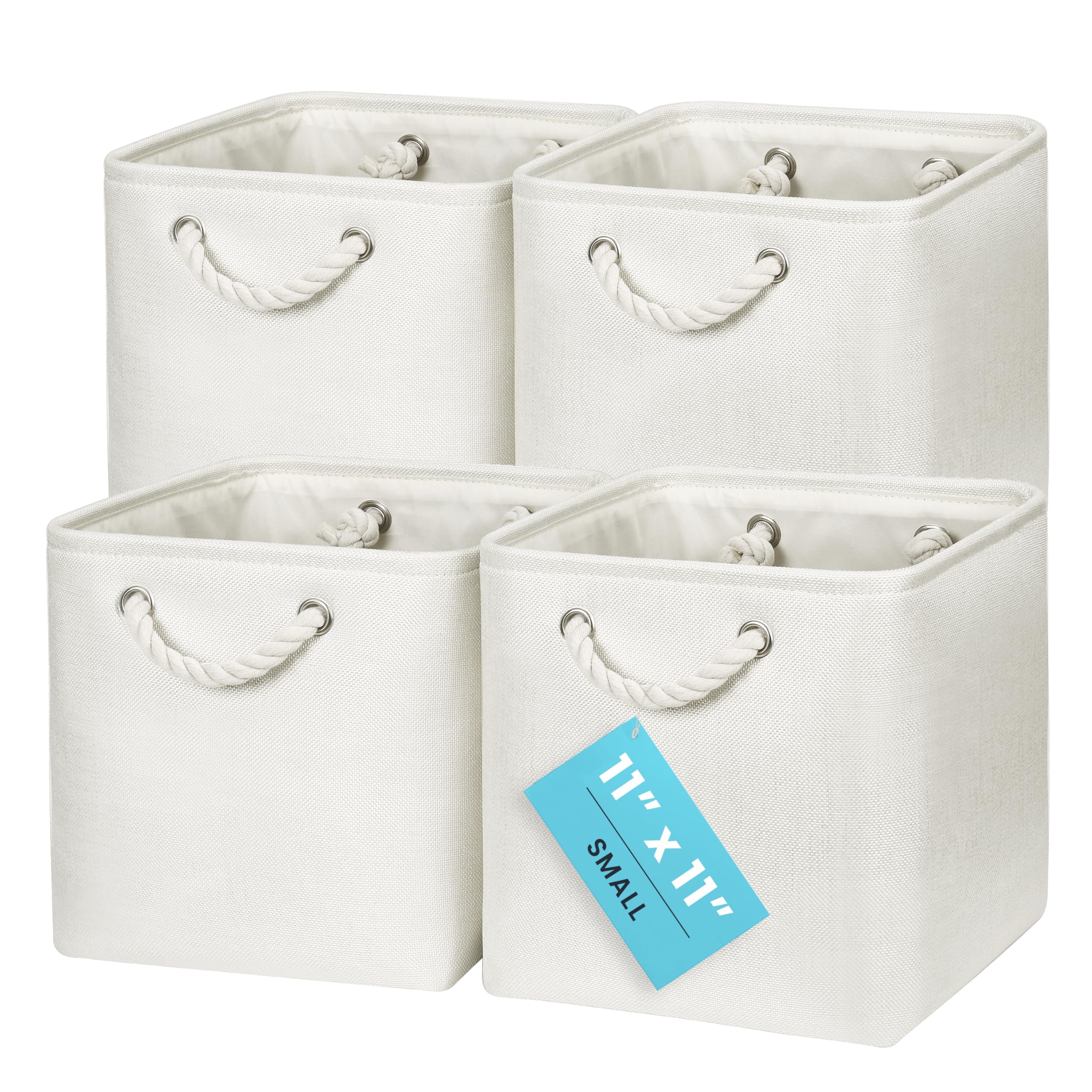 OrganiHaus Fabric Storage Boxes, Set of 4 Foldable 28x28 Cube Organiser Bins with Rope Handles for Shelves, Nursery & Closet, Collapsible Storage Baskets for Toys, Clothes & More - Off-White