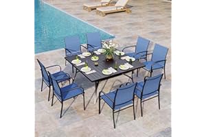 MIXPATIO 9-Piece Outdoor Patio Dining Set, 8 Textilene Patio Chairs and Large Square Table for Deck Garden Backyard Lawn Poolside