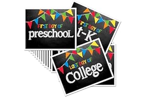 DENISE ALBRIGHT First Day & Last Day of School Photo Prop Signs, 8"x 10", Primary Flags Chalkboard, 17-Grade: Preschool, Pre-K, T-K, Kindergarten, 1st-12th Grades to College