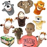 JOYIN 6Pcs Kids Hand Puppet Set with Working Mouth Elephant Giraffe Lion Bear view 9