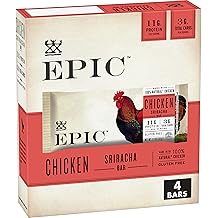 EPIC Chicken Sriracha Bar, Keto and Paleo Friendly, Protein Bars, 4 Ct, 5.2 oz
