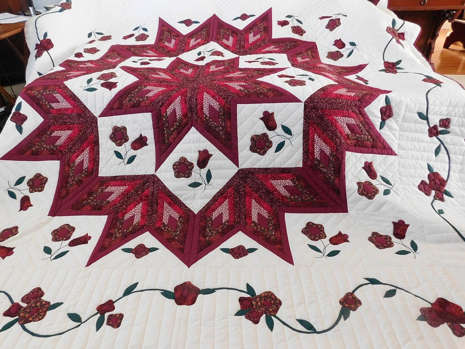 Amazon Com Queen Size Amish Made Patchwork With Applique