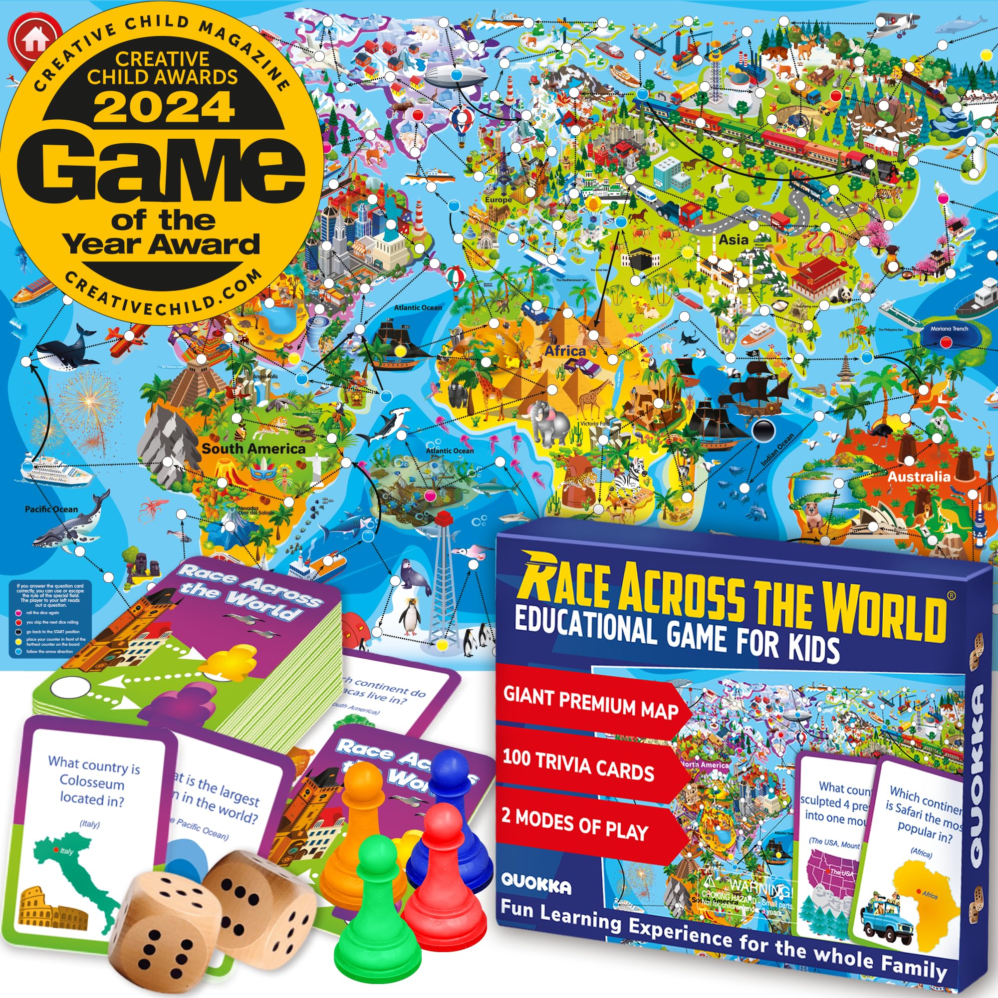 Photo 1 of Quokka Board Game 1 to 10 Players - Learning, Educational - Geography, World - 100 Question Cards, Top Facts - Indoor, Outdoor - Kids, Teens, Adults, Family