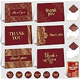Decorably 24 Pack Gold Foil 6x4in Red Thank You Cards with Envelopes and Stickers, 6 Elegant Designs for Friends, Family, Loved Ones, Blank Inside - All Occasions, Holidays, Gifting, Mailing