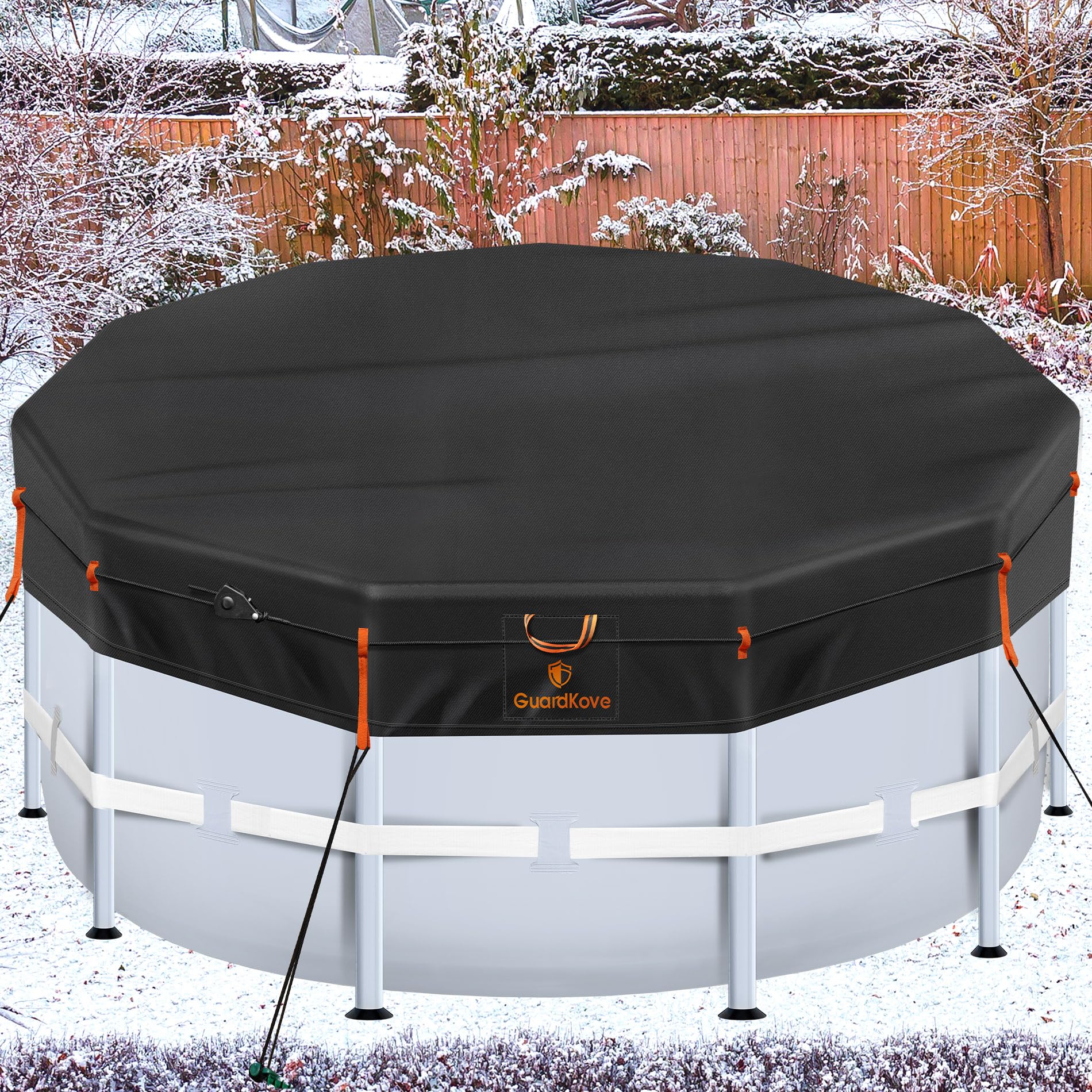 Photo 1 of 15Ft Round Pool Cover [2025 Upgraded Super Windproof] -Winter Pool Covers for Above Ground Framed Pools(Not for Steel Wall Pool), 500D One-Piece Tear Resistant Pool Cover with Quick Tightening Ratchet