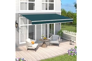 VUYUYU 8.2'x6.5' Patio Awning Retractable Awning Cover Sunshade Shelter Outdoor Canopy with Crank Handle and Water-Resistant Polyester for Courtyard, Balcony,Deck (Green)