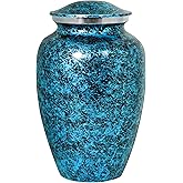 ALPHA Living HOME Large Cremation Urn for Human Ashes - Handcrafted Decorative Funeral Urn with Marble Finish - Memorial Urn for Adult Ash with Secure Threaded Lid Holds Up to 200 lbs 11" (Blue)