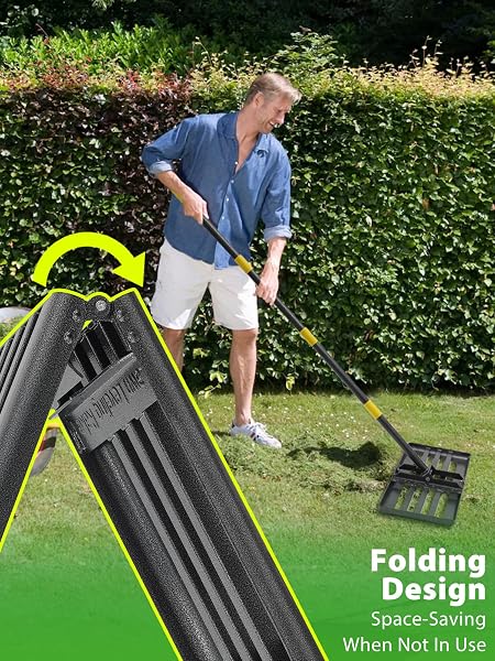 LAWN LEVELING RAKE HEAVY DUTY, 30X10 IN LARGE SOIL LEVELING RAKE, GROUND LEVELER WITH ANTI FLIPPING SMOOTH EDGE FOR DIRT SAND GRASS GOLF, 58″ LONG HANDLE, FOLDABLE GARDEN LANDSCAPING LEVELAWN TOOLS