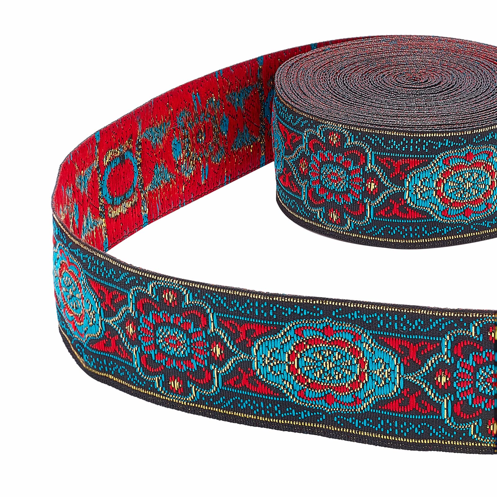 PH PandaHall 7m Jacquard Ribbon, 33mm Wide Vintage Sewing Emobridered Woven Ribbon Floral Fabric Trim Fringe Sewing Decor Trim for Ramadan DIY Clothing Accessories Embellishment Decorations