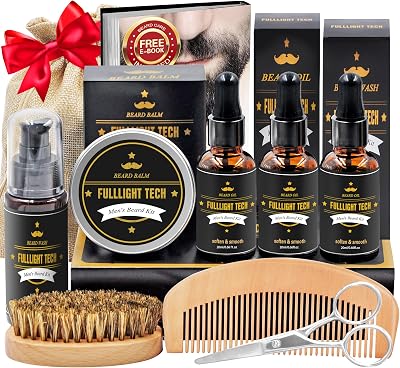 FULLLIGHT TECH 11 in 1 Beard Kit for Men with Oil Balm Shaper Scissors