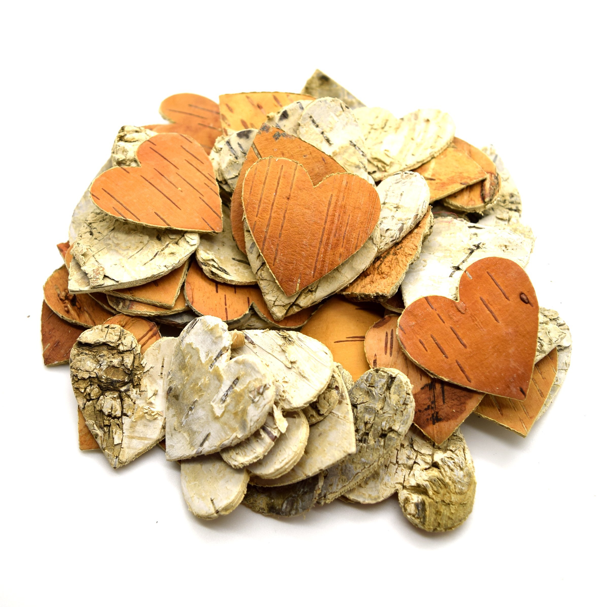60 pieces of Large Birch Tree Bark Hearts Wooden Shapes Crafts Home Venue Rustic Decoration