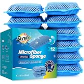 SCRUBIT Reusable Sponges for Dishes - 12 Pack Microfiber Sponges Kitchen Dish Scrubber, Machine Washable &amp; Non-Scratch Scrubbers (Blue)