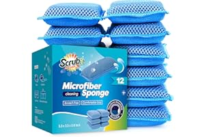 SCRUBIT Reusable Sponges for Dishes - 12 Pack Microfiber Sponges Kitchen Dish Scrubber, Machine Washable & Non-Scratch Scrubb