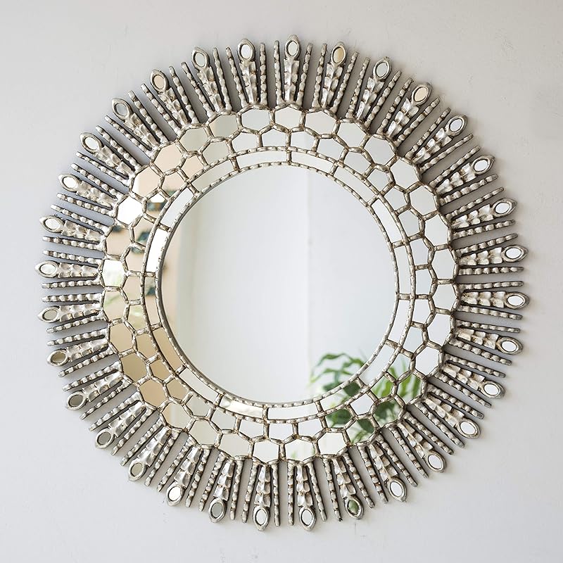 Decorative Silver Round Mirror 30in, Peruvian