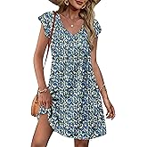 OFEEFAN Womens Summer Dresses 2026 Ruffle Sleeve V Neck Loose Swing Sundresses with Pockets Plain/Print