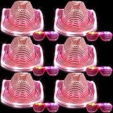 Maitys Light Cowgirl Hat and LED Glasses Glow Cowboy Hat Glasses Shutter for Women Men Birthday Party Costume Outfit Supplies