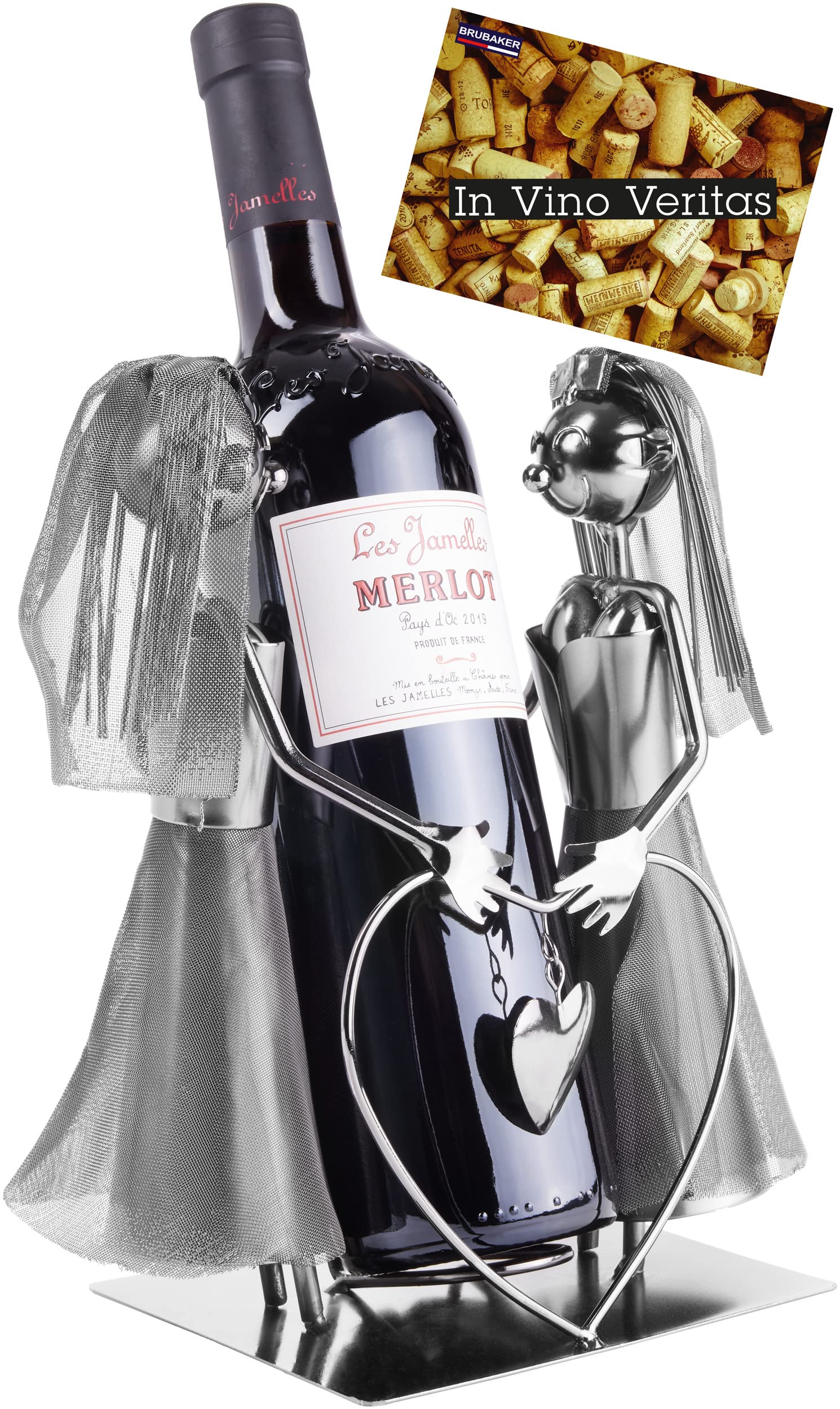 BRUBAKER Wine Bottle Holder Lesbian Wedding Couple - Metal Bottle Stand Rack - with Gift Card