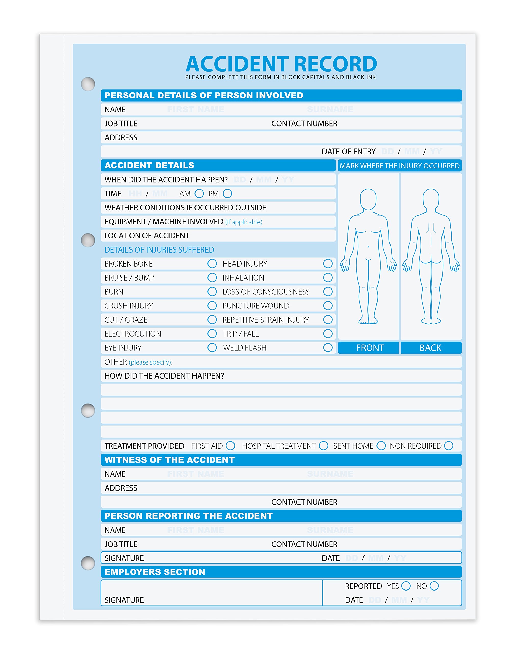 A4 Accident Report Book, 2 Part (Duplicate), 50 Sets per Book, Pack of 5