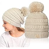 C.C Kids Beanie Ages 2-5 Warm Chunky Stretchy Knit Slouch Beanie Skull Kids Hat with Pom