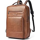 Shrrie Leather Laptop Backpack for Women and Men,28 L Travel Backpack Computer Bag Fits 16 inch Laptop,Expandable Casual Daypack with USB Port for Work Business Weekender College,Brown
