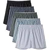 DAVID ARCHY Woven Cotton Boxers for Men Classic Men's Underwear Loose Breathable & Comfortable Boxer Shorts 3 or 5 Pack