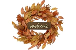 AMF0RESJ 20 inch Artificial Fall wreaths for front door Autumn Magnolia wreath with multicolor Magnolia leaves,tassels for Indoor Outdoor Farmhouse Home Wall Window Festival Wedding Decor