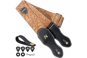 Nefelibata Guitar Strap with Pick Pocket,2.3 inch Porter Style Leather Carving Guitar Straps with Leather Ends,60s Vintage St