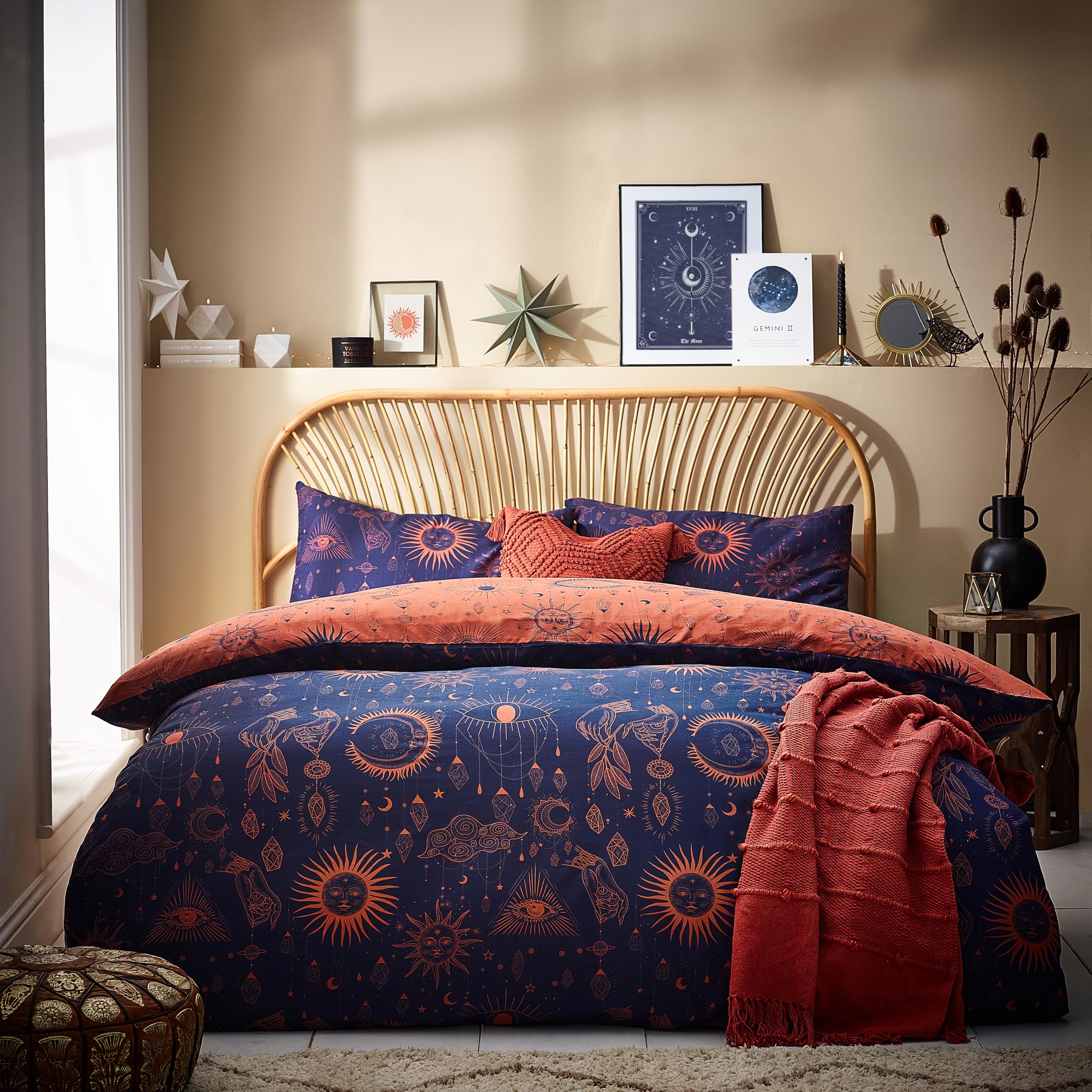 furn. Constellation Duvet Cover Set – Celestial Galaxy Print with Stars & Moons, Reversible Polycotton Bedding (Bronze/Navy – Double) — image 1