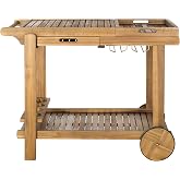 Safavieh -Outdoor Collection Orland Natural Wood Tea Trolley Cart | Serving Cart, 39", Solid Acacia Wood, Galvanized Steel, P