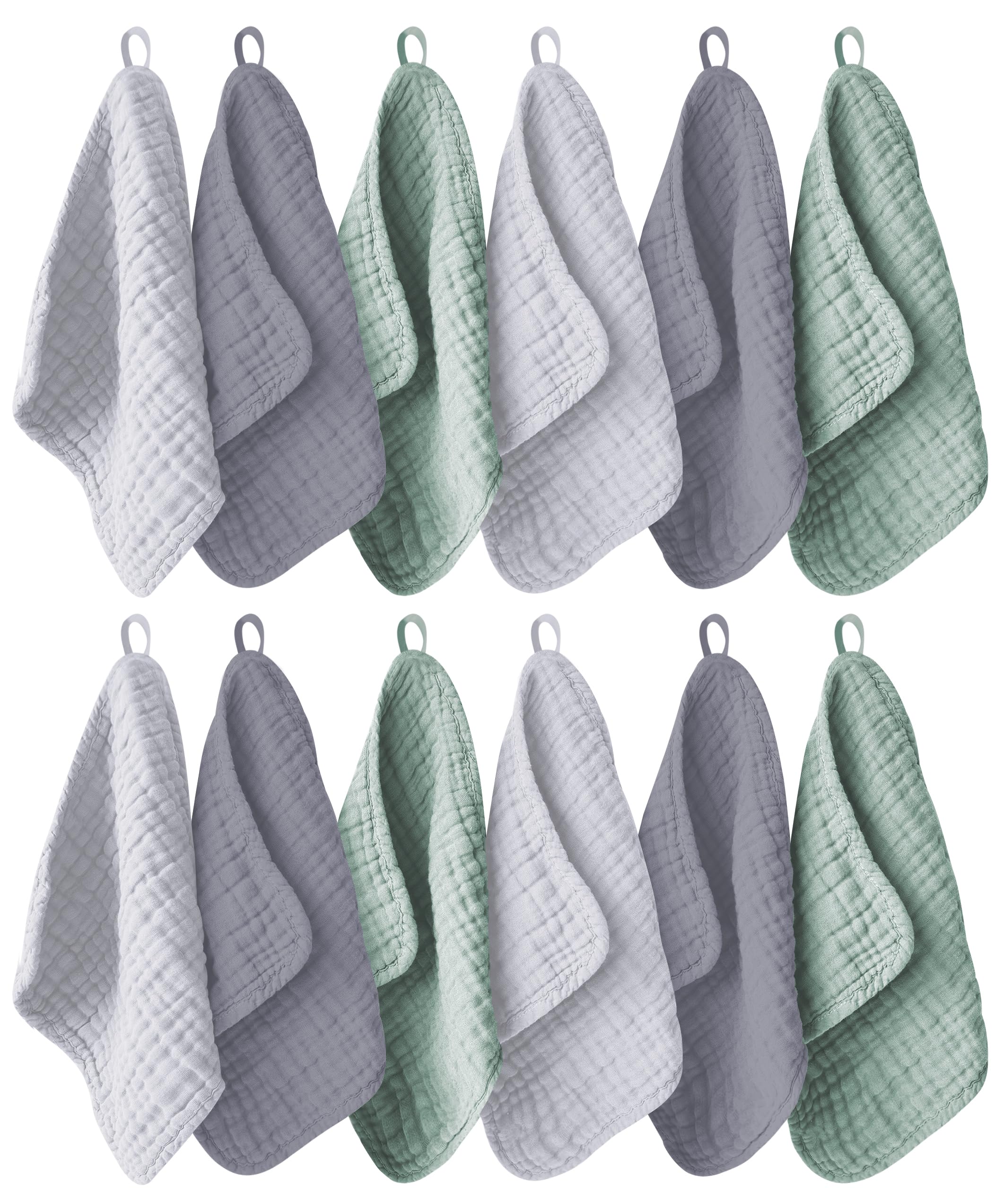 Photo 1 of Ease Cubs 12 Pack Muslin Washcloths for Baby - 100% Cotton Baby Wash Cloths for or Baby Face Body Comfy and Soft for Newborn Infants Kids Girls and Boys - 12"x12" - Grey, Green and Slate