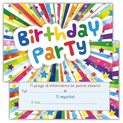 Set Di 12 Inviti Compleanno Biglietti Invito Per Festa Compleanno Per Bambini E Adulti In Italiano Birthday Party