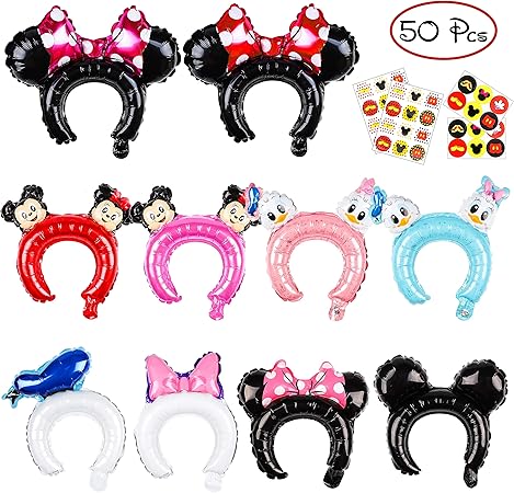 Amazon Pantide ミッキーミニー インフレータブルヘッドバンド 50個 かわいいカートゥーンバルーンヘアバンド 誕生日パーティー用品 パーティー記念品 子供 大人用 パーティーグッズ おもちゃ