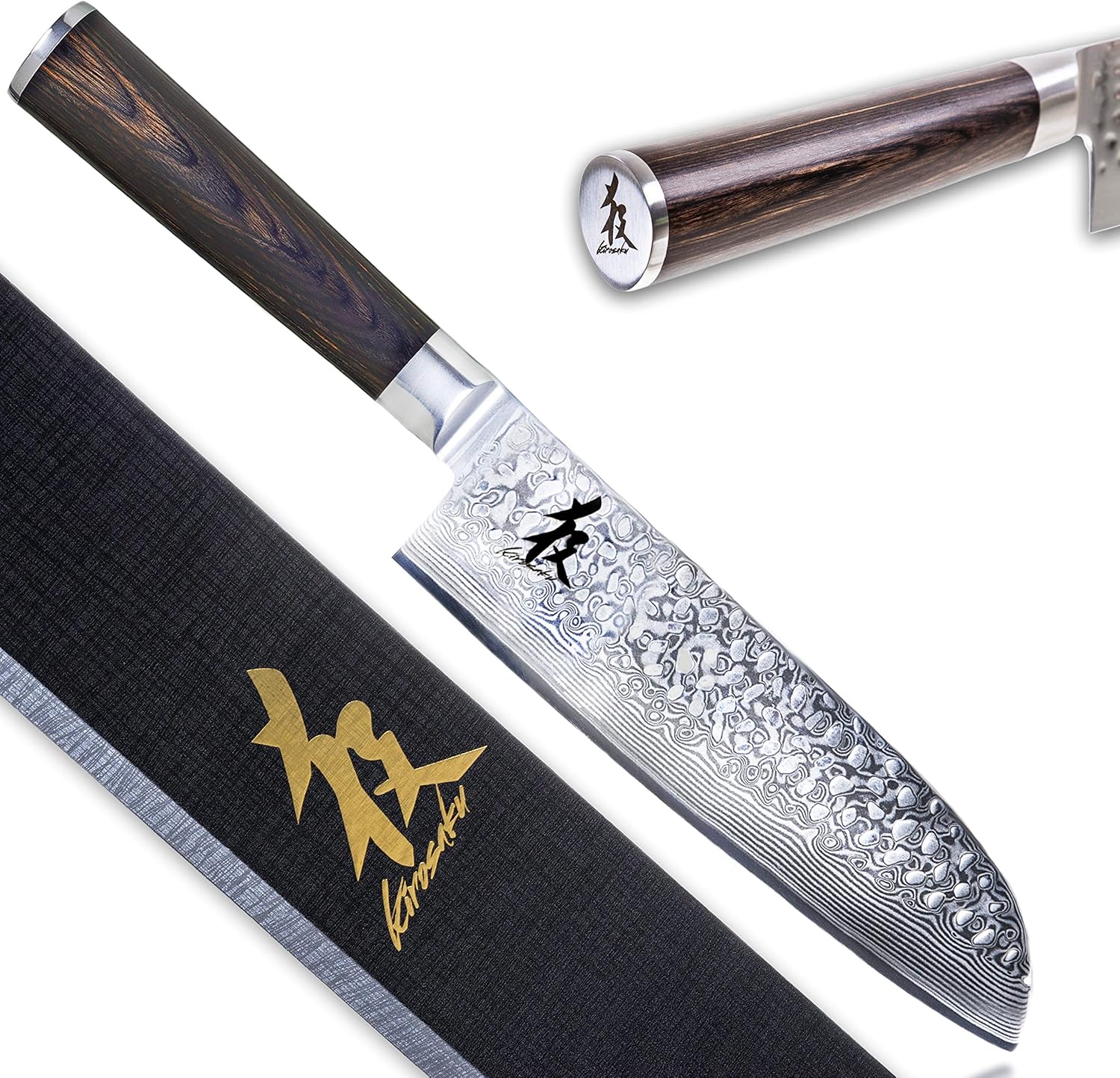 Kirosaku Premium Santoku Messer 18cm - Enorm scharfes Santoku Kochmesser aus hochwertigen japanischen Damaszener Stahl - Damastmesser Küchenmesser für EIN fantastisches Schnitt Erlebnis