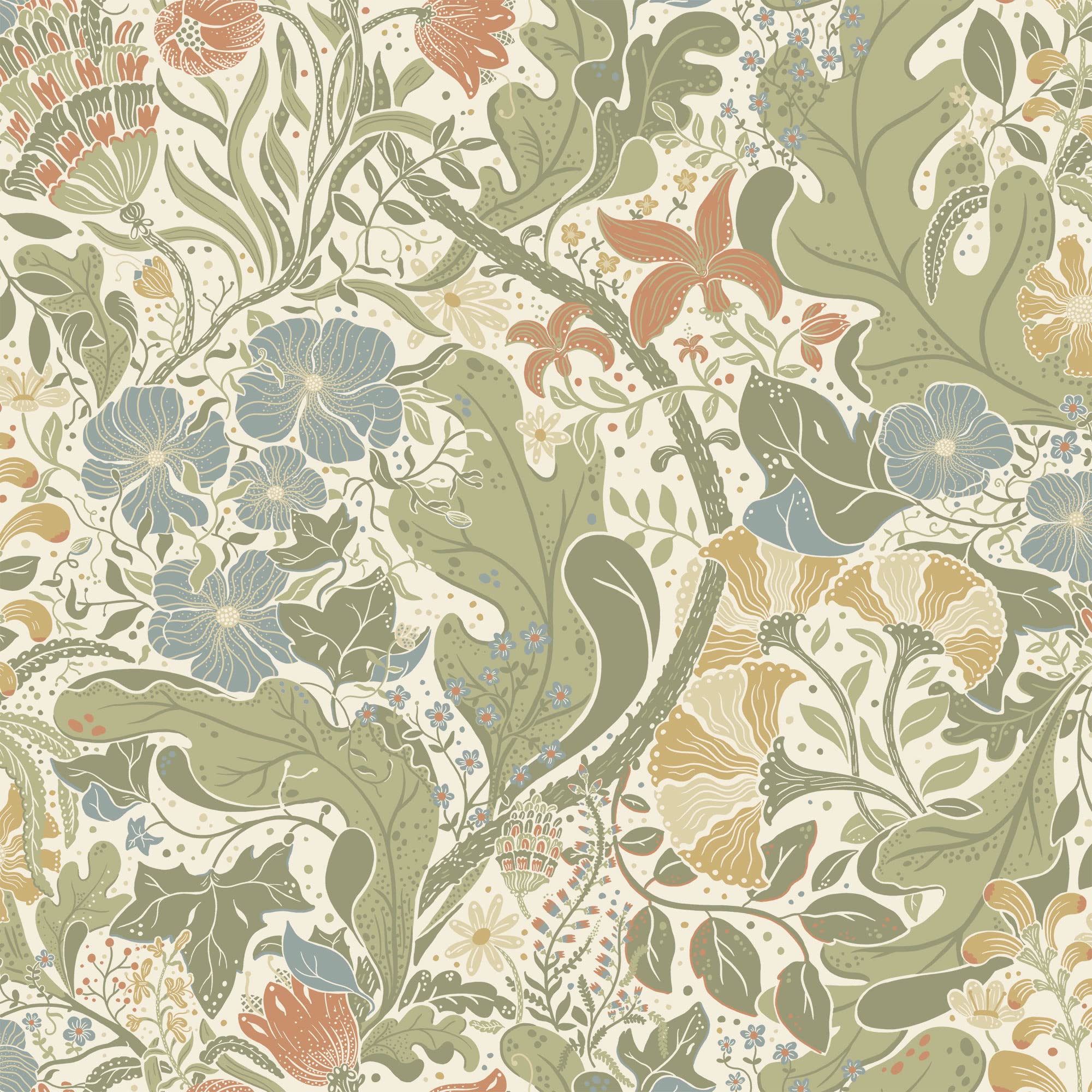 Galerie S83101 Sommarang Swedish Flowers and Leaves Wallpaper, Beige, 10.05m x 53cm