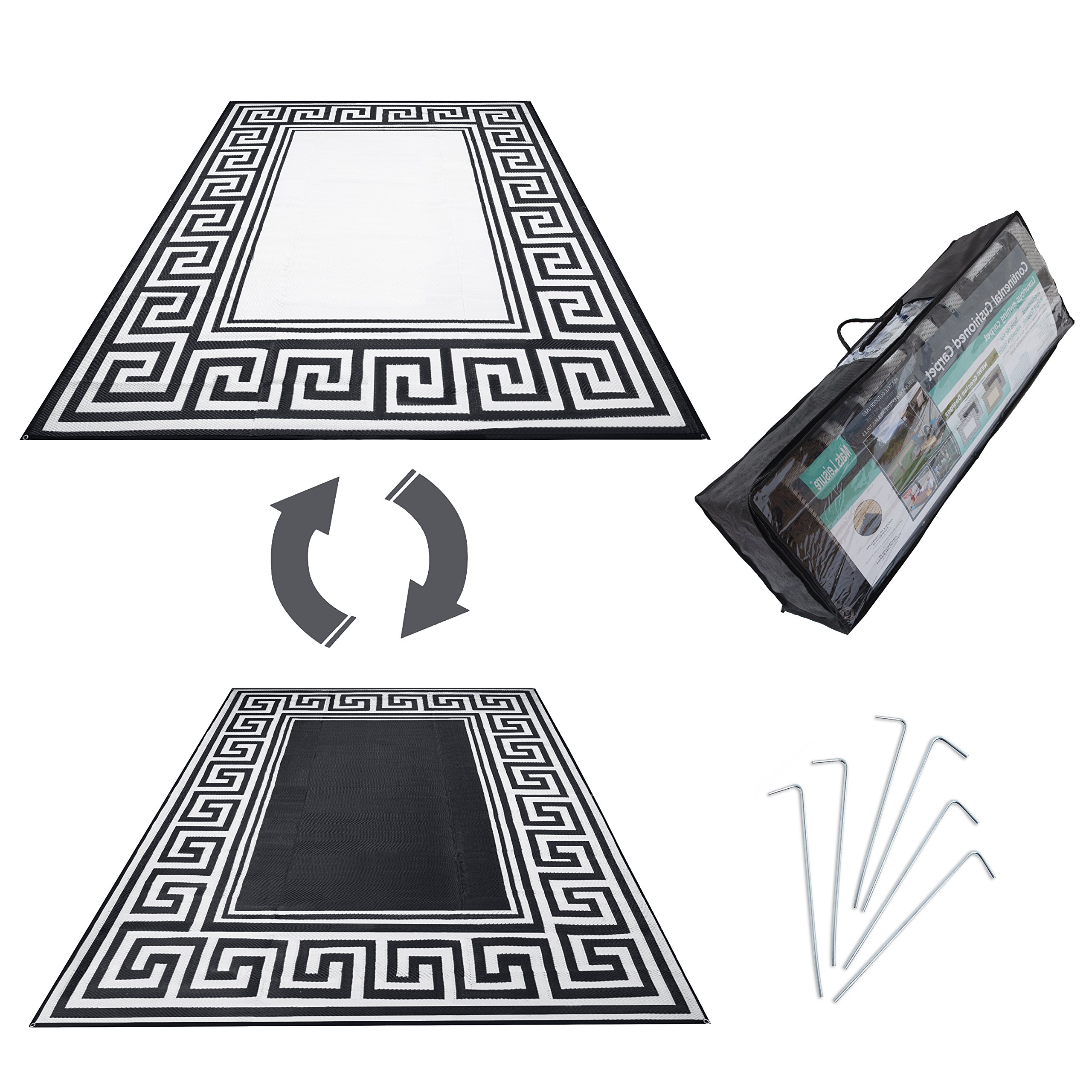 R.v. Patio Mat Awning Mat Outdoor Leisure Mat 9'x12' 9'x18' Grecian Complete Kit (Silver,9x12)