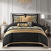 Grand Avenue Black and Gold Comforter Set California King Size, 7 Piece Jacquard Soft Bedding Set, All Season, Pillows & Shams, Home Decor