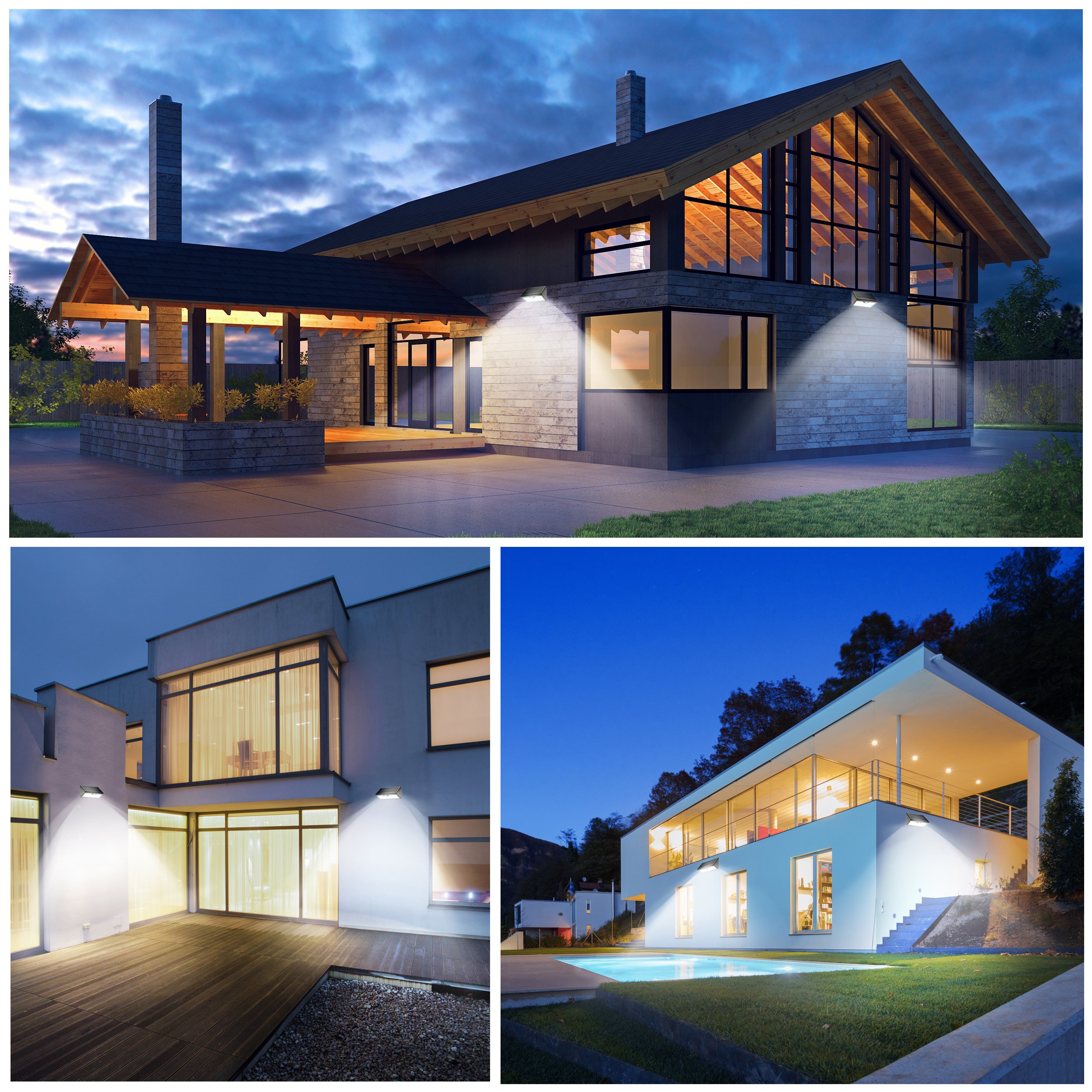 EcoSolarGLB Luz Solar LED Lampara Foco - Luces Solares 60 LEDS Iluminación 1300 lúmenes con sensor de movimiento 5 MODOS distintos control remoto y autonomía de energía hasta 12h - Uso en áreas de casa exterior jardín patio entrada escalera