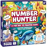 Number Hunter Math Board Game for Kids 5-7, 1st Grade &amp; Kindergarten | Addition and subtraction game, STEM toy for 5+ year old, homeschool essentials, classroom learning, family game night