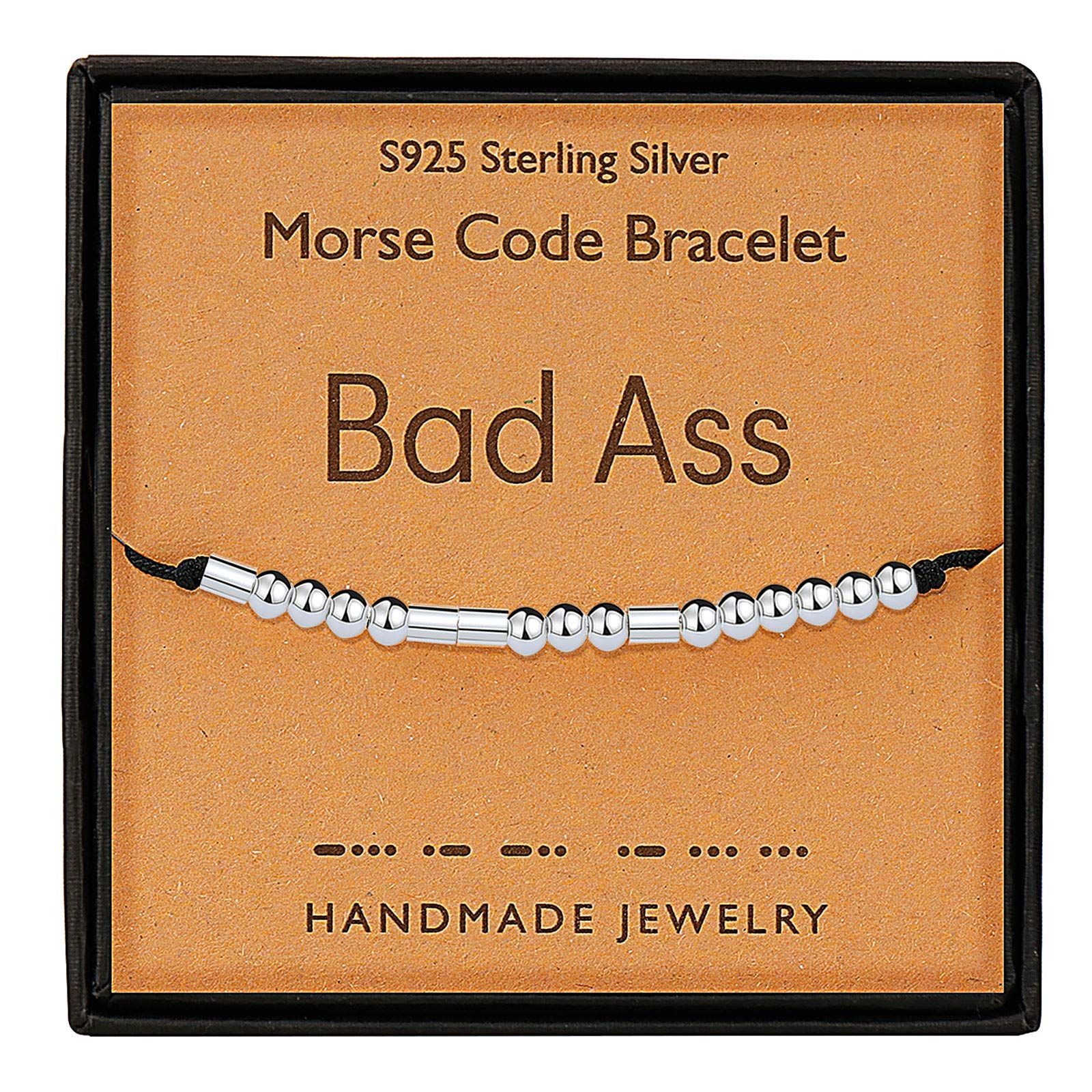 Gleamart Morse Code Bracelet 925 Sterling Silver Handmade Secret Message Beads Silk Cord Bangle for My Sunshine